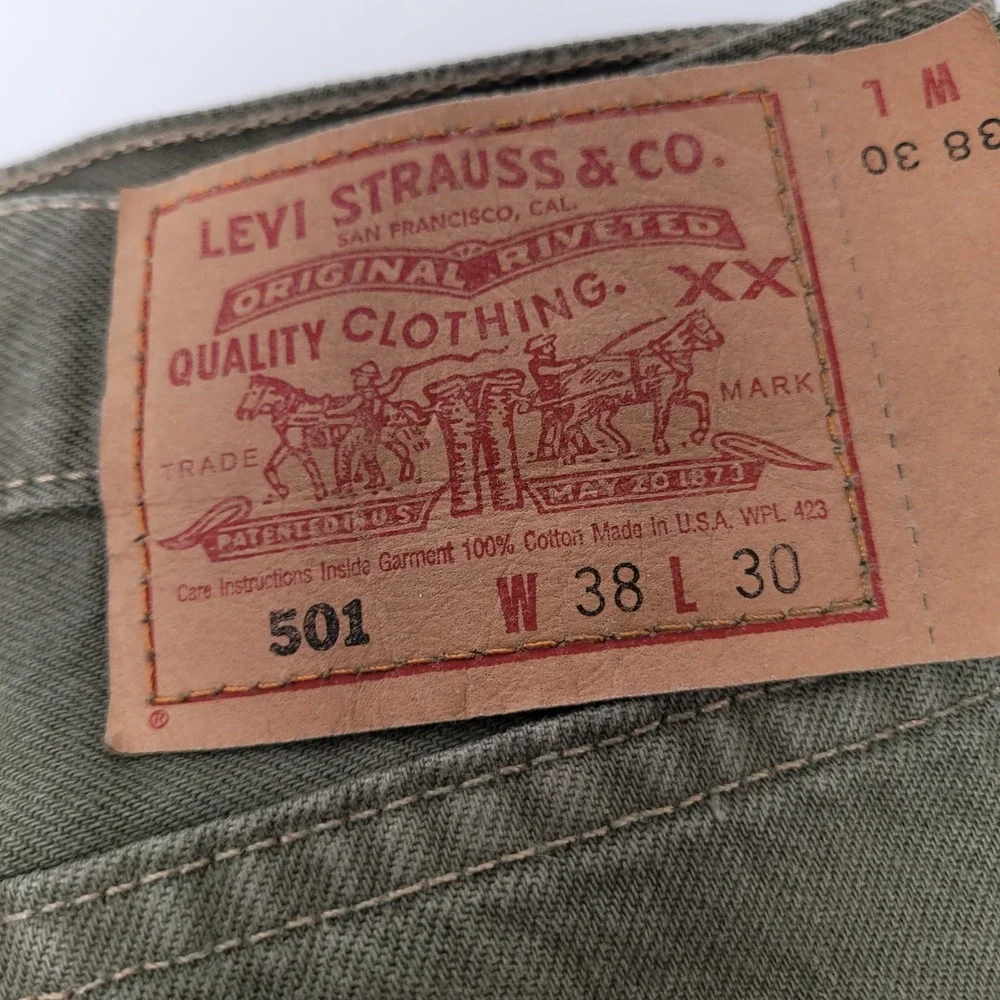 Levi's 501 Pants Mens 38x30 Olive Green Excellent Made in USA Vintage Twill